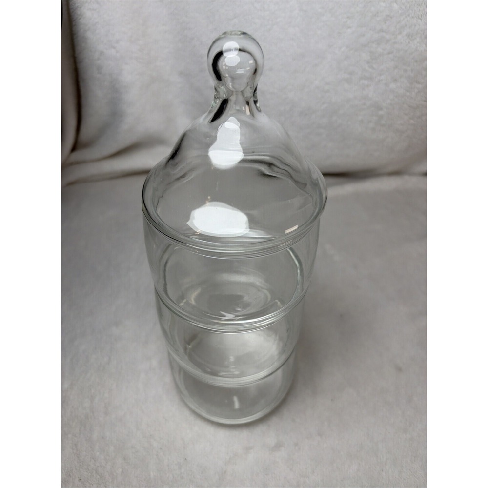 Vintage 70s Anchor Hocking Clear Glass Stackable 4 Piece Apothecary Jar Set EUC